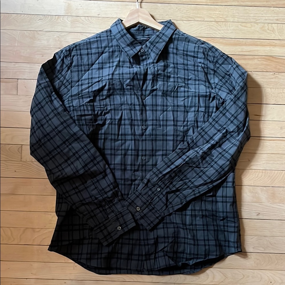 John Varvatos Black and Gray Casual Button Down Shirt